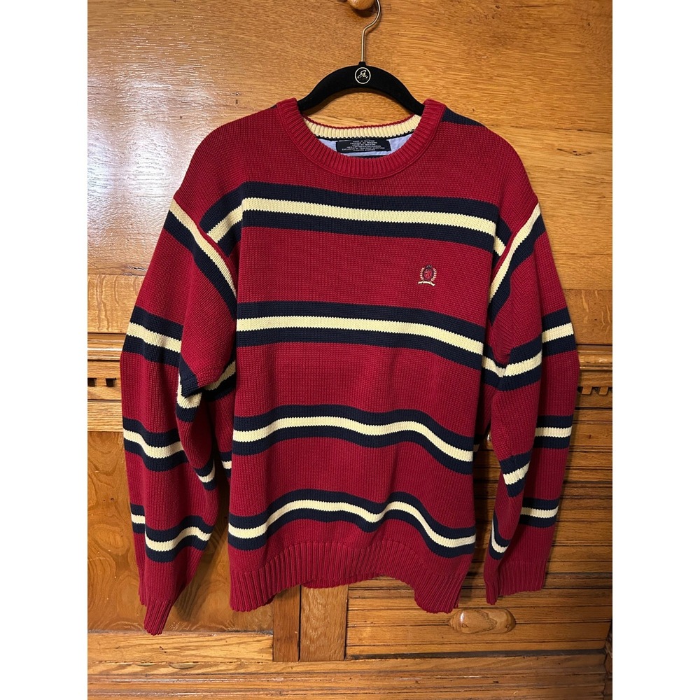 Tommy Hilfiger Vintage Preppy Mens Large Striped Crewneck Sweater Old Money 90s